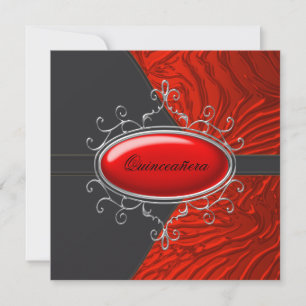 Convite Elegante Zebra Preto e Vermelho Quinceanera