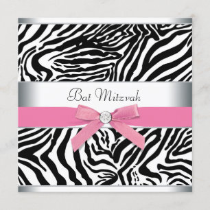Convite Elegante Zebra Rosa Bat Mitzvah