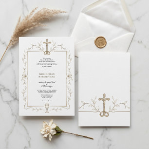 Convite Elegantes Alianças de Casamento com Cruz de Ouro C