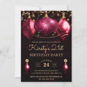 Convite Elegantes Bolas de Ágata Borgonha para Aniversário