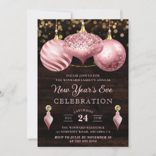 Convite Elegantes Bolas de Natal Rosa Claro Ano Novo