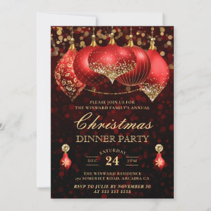 Convite Elegantes Bolas de Natal Vermelhas e Douradas Jant
