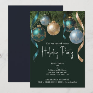 Convite Elegantes Bolas Douradas Festa da Árvore de Natal 