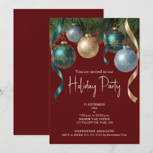 Convite Elegantes Bolas Douradas Festa da Árvore de Natal