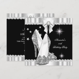 Convite Elegantes Brilho Glamour Saltos Altos Prata Preto