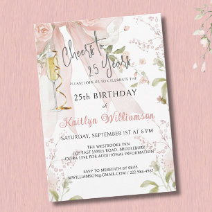 Convite Elegantes Brindes aos 25 Anos Arco Rosa Floral