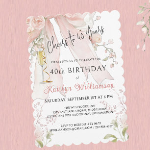 Convite Elegantes Brindes aos 40 Anos Arco Rosa Floral