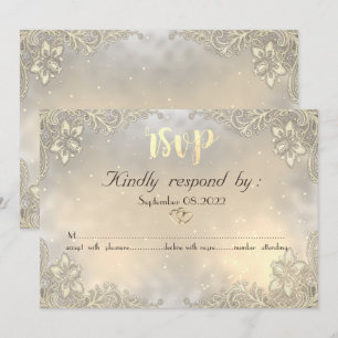 Convite Elegantes Corações de Ouro em Renda Casamento RSVP