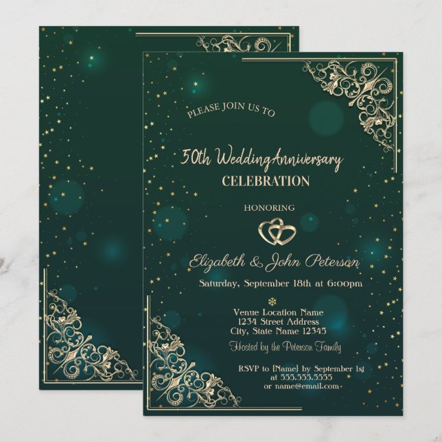 Convite Elegantes Corações Quadro Verde Casamento Aniversá (Frente/Verso)