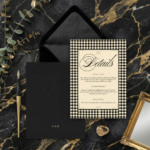 Convite Elegantes Detalhes de Dinheiro Antigo Preto e Marf