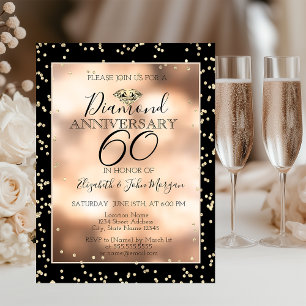Convite Elegantes Diamantes Dourados, Confetes Aniversário