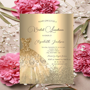 Convite Elegantes Diamantes Dourados Vestido Bridal Lunche