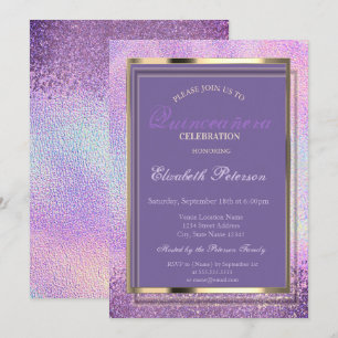 Convite Elegantes Diamantes Holográficos Quinceañera
