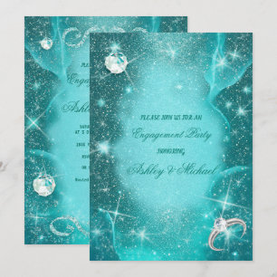 Convite elegantes diamantes turquesa cósmicos verdes brilh