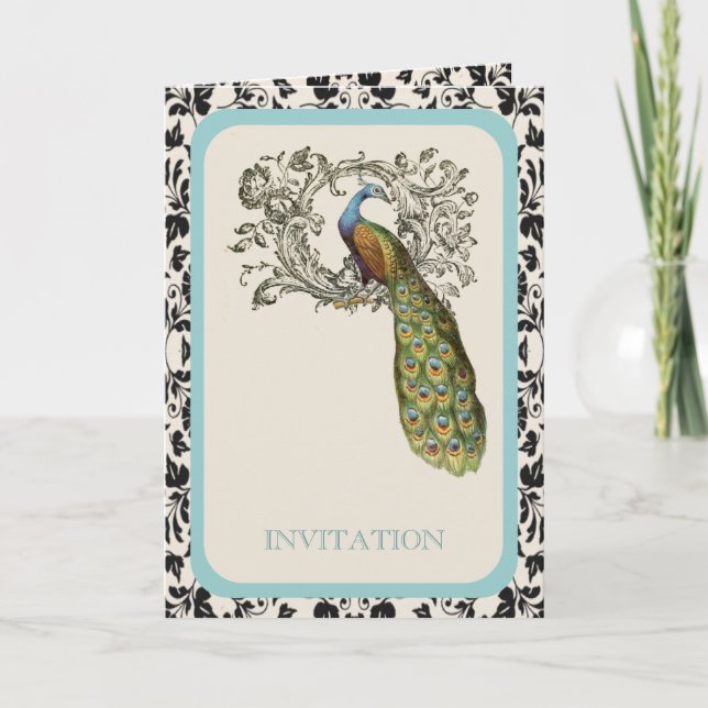 Convite elegantes espirais Casamento de pavão floral lírio (Frente)