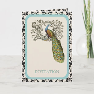Convite elegantes espirais Casamento de pavão floral lírio