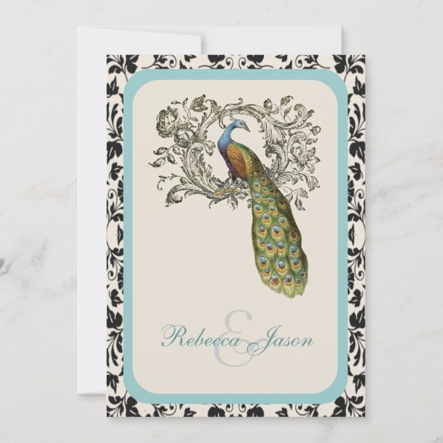 Convite elegantes espirais Casamento de pavão floral lírio (Verso)