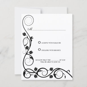 Convite Elegantes Espirais Pretas e Brancas RSVP / Respost