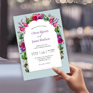 Convite Elegantes flores cor-de-rosa roxo para casamento d