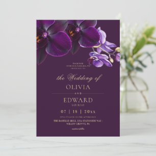 Convite Elegantes Flores de Orquídea Lilás Roxo Casamento