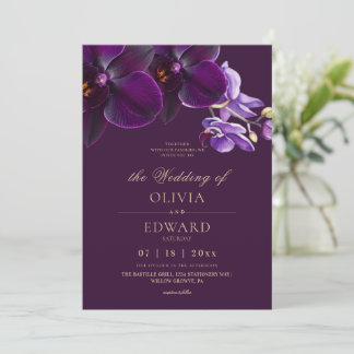 Convite Elegantes Flores de Orquídea Lilás Roxo Casamento 