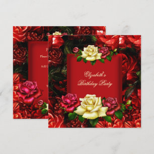 Convite Elegantes Flores Douradas Creme Vermelho Festa de 
