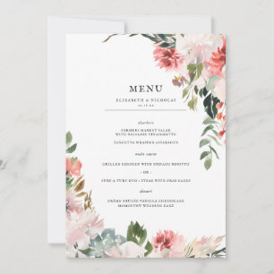 Convite Elegantes Flores Menu Floral de Casamento de Pri