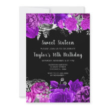 Elegantes Flores Roxas e Prateadas Sweet Sixteen