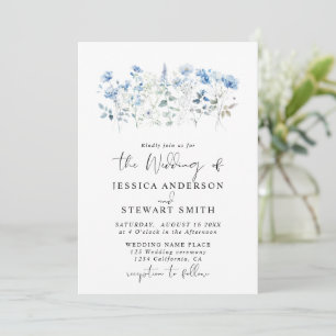 Convite Elegantes Flores Silvestres Azuis Florais Casament