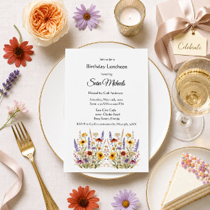 Convite Elegantes Flores Silvestres Floral de Aniversário
