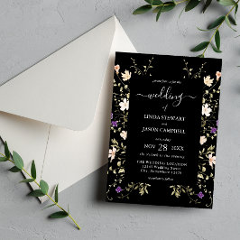 Convite Elegantes Flores Silvestres Pretas Casamento Flora