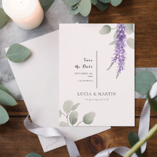 Convite Elegantes Folhas de Eucalipto Lavanda Salve a Data