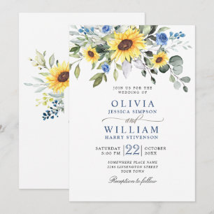 Convite Elegantes Girassóis Aquarela Eucalipto Casamento