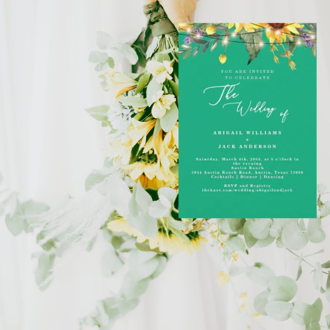 Convite Elegantes Girassóis Casamento Verde (Criador carregado)