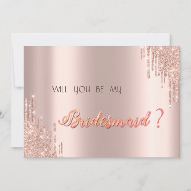 Convite Elegantes Gotejamentos de Brilho em Ouro Rosa (Frente)