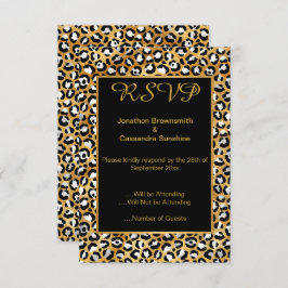 CONVITE ELEGANTES IMPRESSÕES DE LEOPARDO PRETO OURO RSVP