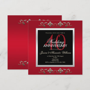 Convite Elegantes Joias de Rubi 40º Aniversário de Casamen
