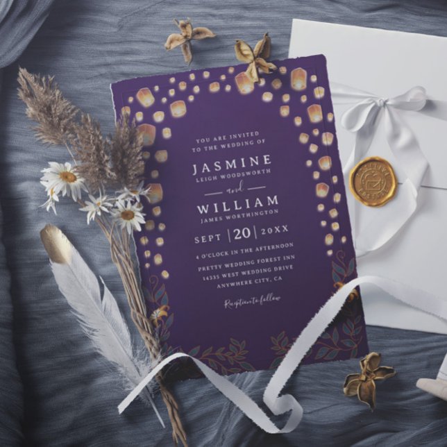 Convite Elegantes Lanternas Emaranhadas Casamento Minimali (Criador carregado)