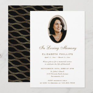 Convite Elegantes Ondas Preto e Dourado Foto Memorial