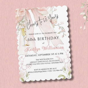 Convite Elegantes Parabéns por 60 Anos Arco Rosa Floral