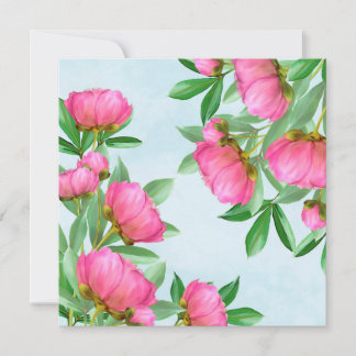 Convite Elegantes Peônias Rosa Florais Simples Flores de J