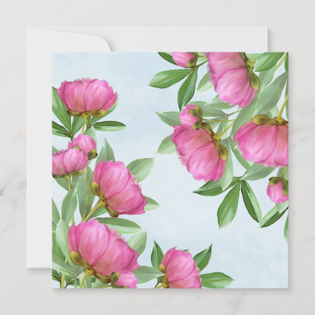 Convite Elegantes Peônias Rosa Florais Simples Flores de J (Frente)