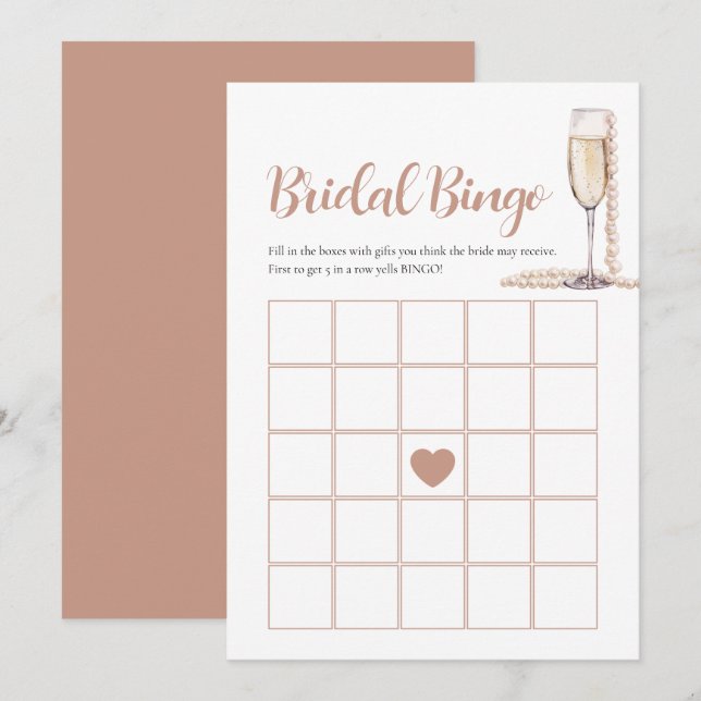 Convite Elegantes Pérolas & Carta de Jogo de Bingo de Noiv (Frente/Verso)