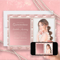 Elegantes Pérolas de Seda Rosa Joias Foto Quinceañ