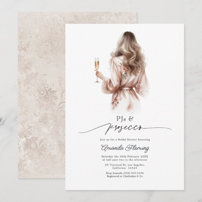 Convite Elegantes PJs & Chá de Noiva Prosecco (Frente/Verso)