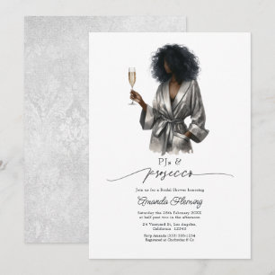 Convite Elegantes PJs de Cetim Prata e Brunch de Prosecco