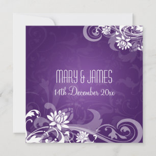 Convite Elegantes Redemoinhos Florais de Casamento Roxo