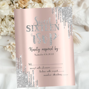 Convite Elegantes Respostas de Brilho Rosa Dourado Sweet 1