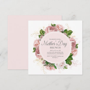 Convite Elegantes Rosas Bege Rosa Floral Branco Dia das Mã