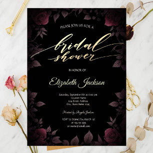 Convite Elegantes Rosas Burgundy Escuras Chuveiro Nupcial